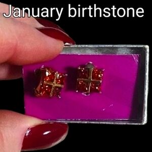 Garnet YGF Gift Package Pierced Huggies Earrings